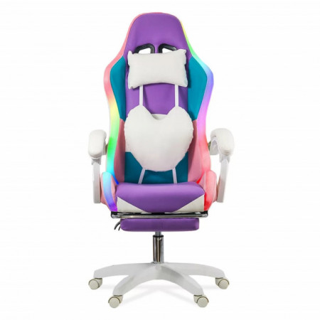 Scaun gaming de birou pentru fete, cu lumini RGB si suport picioare OFF 298 mov si roz mov