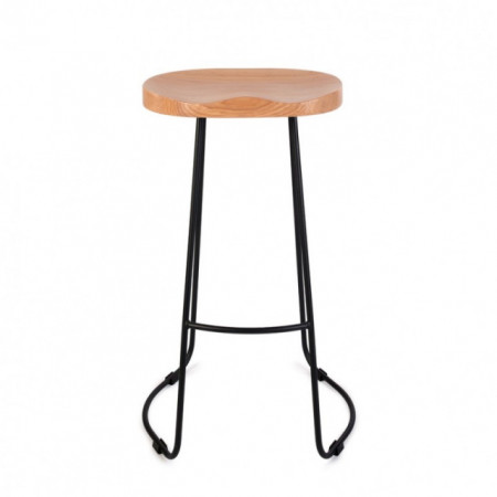Scaun bar Marta, fix, metal negru + lemn nuc, 77 cm