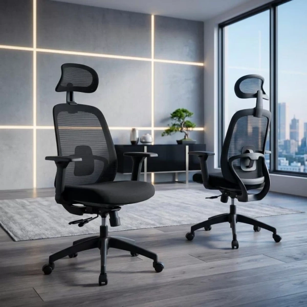 Scaun de birou ergonomic din mesh cu tetieră și brațe 3D OFF 404 negru