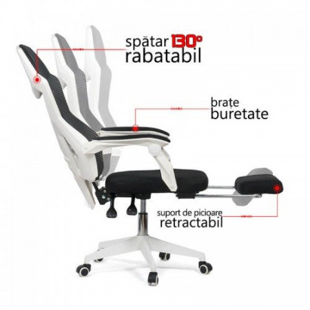 Scaun ergonomic cu suport de picioare OFF 424 alb