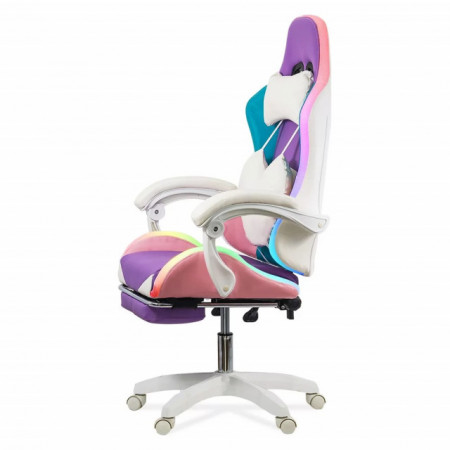 Scaun gaming de birou pentru fete, cu lumini RGB si suport picioare OFF 298 mov si roz mov
