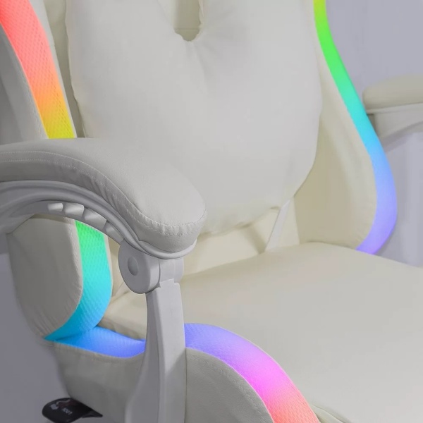 Scaun gaming de birou pentru fete, cu lumini RGB si suport picioare OFF 298 Crem