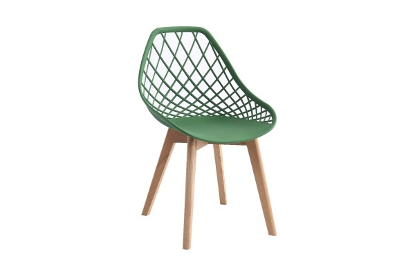 Scaun modern crem KD-102-C stil scandinav cu picioare din lemn si spatar perforat tip plasa