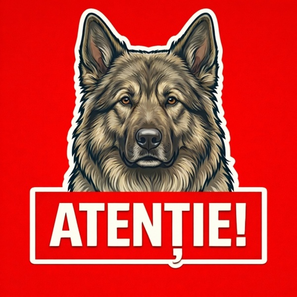 Banner indicator avertizare Atentie Caine Ciobănesc German 30x30cm - Img 2