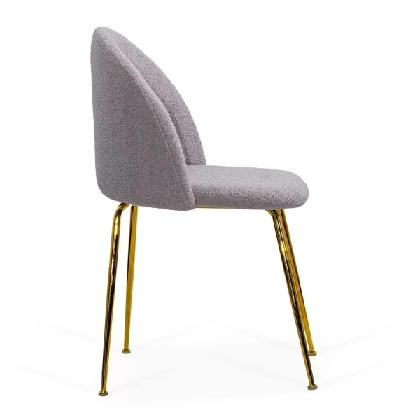 Scaun living gri BUC 284 din material boucle cu picioare aurii metalice