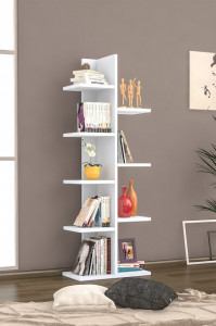 Bibliotecă Verticală cu 9 Rafturi, Înălțime 122 cm, Alb Mat