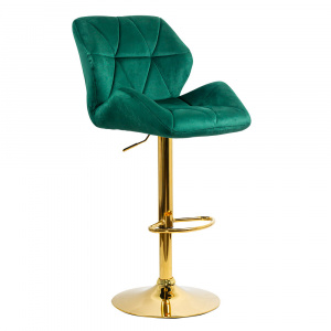 Scaun bar inaltime reglabila, rotativ, suport picioare, baza aurie, catifea Verde ABS148