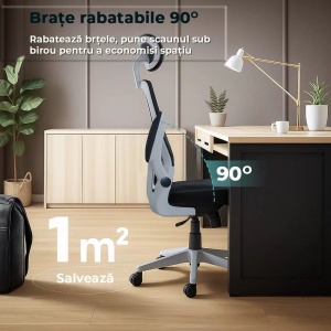 Scaun de birou negru ergonomic cu suport lombar si tetiera reglabila OFF 336 - Img 5