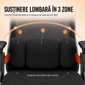Scaun ergonomic din mesh cu suport pentru picioare, tetieră reglabilă și spătar rabatabil SYYT 9523 negru - Img 5