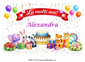 Banner personalizat „La mulți ani, Alexandra!” Banner Aniversar Copii, 80X110 cm