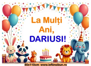Banner personalizat „La mulți ani, Darius!” Banner Aniversar Copii, 80X110 cm