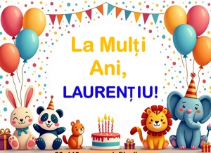 Banner personalizat „La mulți ani, Laurentiu!” Banner Aniversar Copii, 80X110 cm