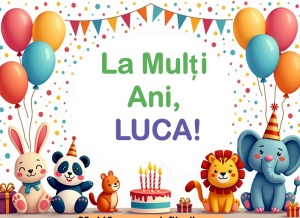 Banner personalizat „La mulți ani, Luca!” Banner Aniversar Copii, 80X110 cm