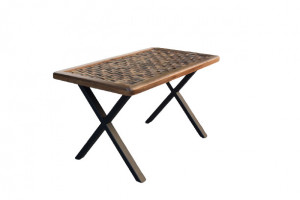 Masă Living Premium, 130x74 cm – Blat Mozaic din Nuc Masiv și Sticlă Securizată Model 276M