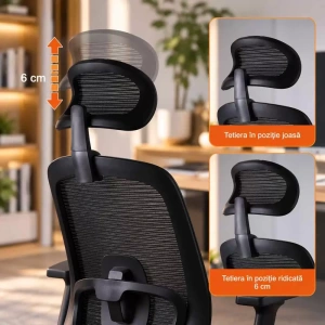 Scaun de birou ergonomic din mesh cu tetieră și brațe 3D OFF 404 negru