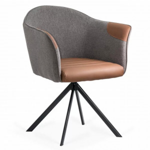 Scaun modern rotativ 360 gr piele/textil maro-gri, Buc0222