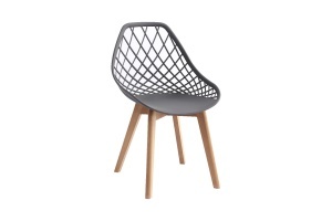 Scaun modern crem KD-102-C stil scandinav cu picioare din lemn si spatar perforat tip plasa