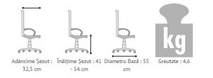 Taburet profesional rotativ, fara spatar, reglabil vertical, model 1290 PU 