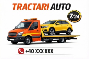 Banner „Tractări auto” personalizabil – 80 × 110 cm
