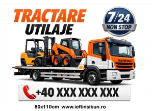 Banner „Tractări Utilaje” personalizabil – 80 × 110 cm