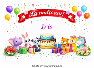 Banner personalizat „La mulți ani, Iris!” Banner Aniversar Copii, 80X110 cm