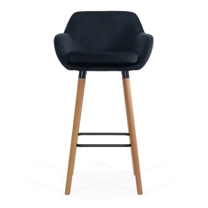 Scaun de bar negru ABS 1271 din catifea cu picioare din lemn