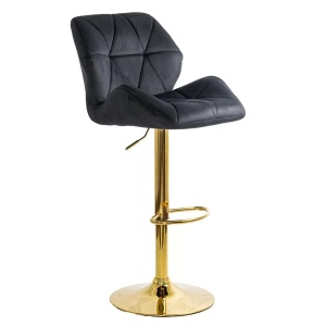 Scaun bar inaltime reglabila, rotativ, suport picioare, baza aurie, catifea Neagra ABS148