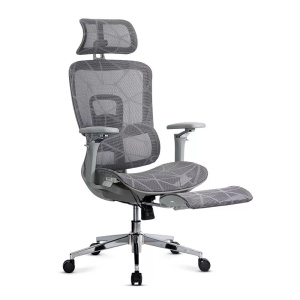 Scaun birou ergonomic gri din mesh cu tetieră reglabilă, brațe 4D și șezut culisant SYYT 9520