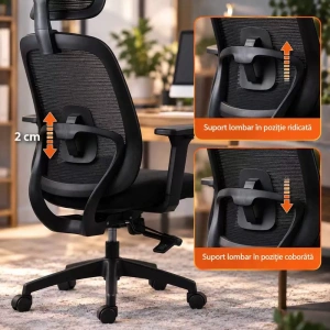 Scaun de birou ergonomic din mesh cu tetieră și brațe 3D OFF 404 negru