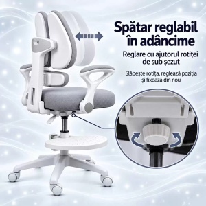 Scaun de birou pentru copii din mesh, rotativ, cu spătar dublu și suport pentru picioare OFF 337 GRI - Img 5