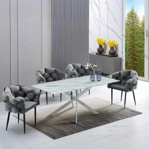 Scaun modern din catifea cu cadru metalic BUC256 GRI