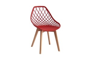 Scaun modern crem KD-102-C stil scandinav cu picioare din lemn si spatar perforat tip plasa
