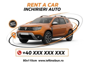 Banner „Rent a Car - Închirieri Auto” personalizabil – 80 × 110 cm