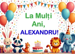 Banner personalizat „La mulți ani, Alexandru!” Banner Aniversar Copii, 80X110 cm
