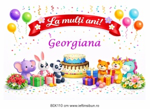 Banner personalizat „La mulți ani, Georgiana!” Banner Aniversar Copii, 80X110 cm