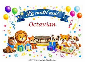 Banner personalizat „La mulți ani, Octavian!” Banner Aniversar Copii, 80X110 cm