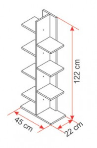 Bibliotecă Verticală cu 9 Rafturi, Înălțime 122 cm, Alb Mat
