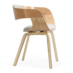 Scaun living bej BUC 014 din stofă cu cadru din lemn curbat