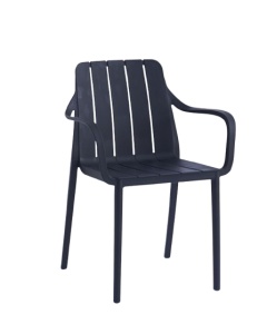 Scaun modern cu brate KD105-N din polipropilena neagra turnat monobloc pentru terasa si cafenea