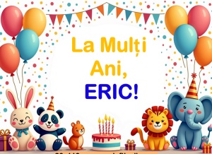 Banner personalizat „La mulți ani, Eric!” Banner Aniversar Copii, 80X110 cm