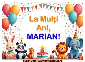 Banner personalizat „La mulți ani, Marian!” Banner Aniversar Copii, 80X110 cm
