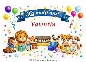 Banner personalizat „La mulți ani, Valentin!” Banner Aniversar Copii, 80X110 cm