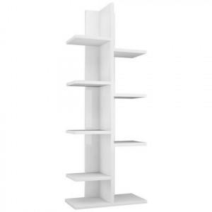 Bibliotecă Verticală cu 9 Rafturi, Înălțime 122 cm, Alb Mat