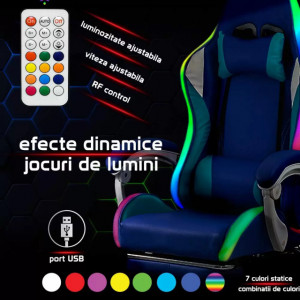 Scaun gaming de birou pentru fete, cu lumini RGB si suport picioare OFF 298 mov si roz mov