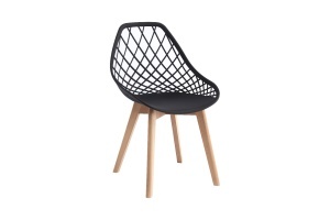 Scaun modern crem KD-102-C stil scandinav cu picioare din lemn si spatar perforat tip plasa