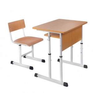 Set Pupitru /Masa scolar Eco Label,cu un loc, reglabil, blat rotunjit, culoare fag, cadru gri