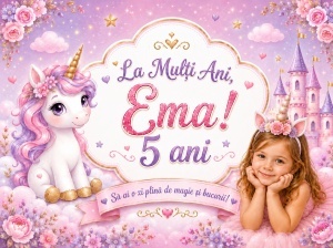 Banner Aniversar cu unicorn Model 10 La Mulți Ani Ema | ieftinsibun.ro