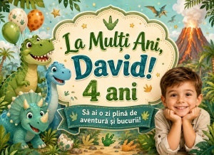 Banner Aniversar Dinozauri Model 07 La Mulți Ani David | ieftinsibun.ro