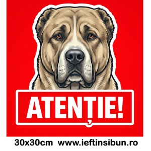 Banner indicator avertizare Atentie Caine Ciobănescul de Asia Centrală (Alabai) 30x30cm