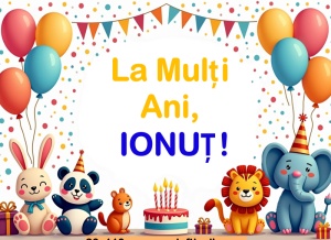 Banner personalizat „La mulți ani, Ionut!” Banner Aniversar Copii, 80X110 cm